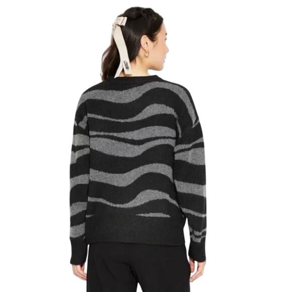 New Wicked Black Gray Zebra Stripe Button-Up Cardigan Sweater Large - Picture 2 of 6